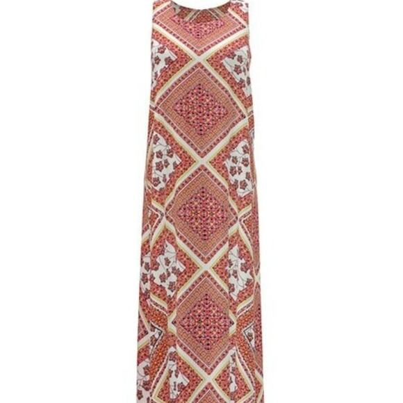 Red & Cream Geometric Square Sleeveless Maxi Dress - Picture 1 of 1